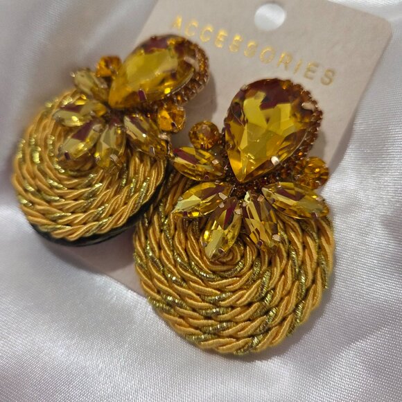 Blogger Yellow Gold Jewel Rope Coil Round Statement Earrings - Picture 2 of 2